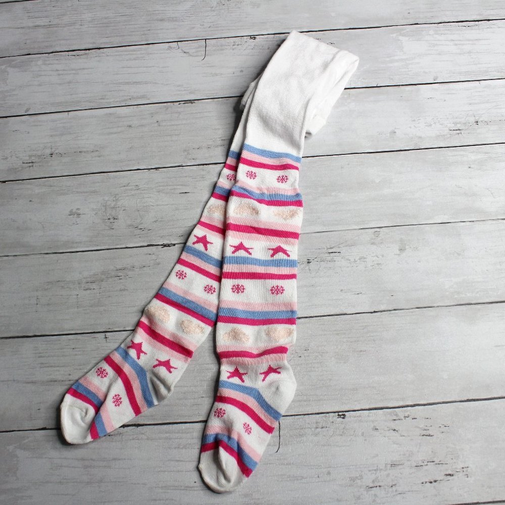 Trimfit Girl Sweater Knit Tights Youth Size 4-6 White Pink Blue